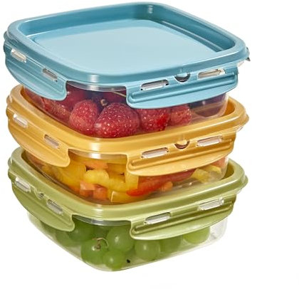 Snips, SnipsLock MIXCOLOR, Set de 3 Contenants pour Aliments, 3 x 0,50 LT, Carré, 14,7 x 14,7 x 8 cm, Fabriqué en Italie