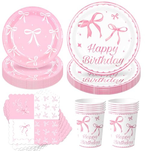 50Pcs Kit Vaisselle Anniversaire, Assiettes en Papier de 17,8 cm et 22,8 cm, pour 10 Invités, pour Révélation de Genre et Décoration d'Anniversaire d'Enfant pour Filles, Party Set