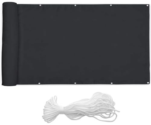 Balkon Sichtschutz 90x500cm, Blickdicht & wetterfest – Balkonabdeckung und Windschutz mit Ösen und Kordel, Anthrazit