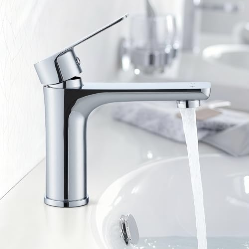 VONATES Rubinetti da bagno, rubinetto a risparmio idrico in acciaio inossidabile di alta qualità con cartuccia valvola in ceramica, tubi G1/2 da 60 cm, facile da installare, rubinetto a risparmio