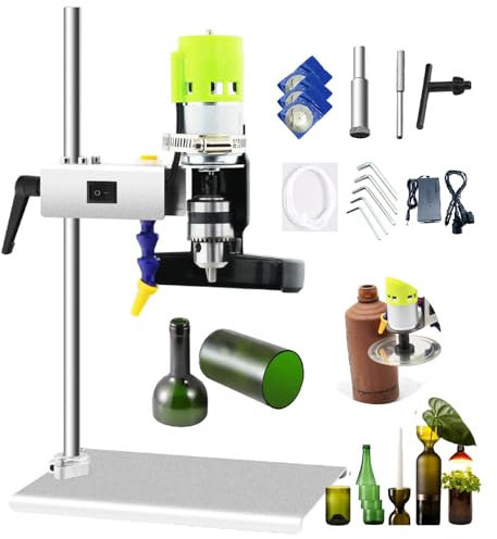 HpLNDas Electric Glass Bottle Cutter, Adjustable Speed 2000-6000r/min Electric Glass Bottle DIY Cutting Machine w/ 3 Saw Blades for Round/Square/Irregular Glass or Ceramic Bottles