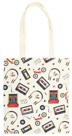 Something Different Wholesale Retro 80s Print Tote Bag | Polycotton Reusable Bag | Arcade & Cassette Print | Lightweight Shopping Bag | Nostalgic Gift | Hand Wash Only