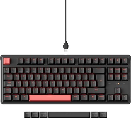 Keychron C3 Pro QMK/Via Teclado Mecánico con Cable, TKL 87 Keys retroiluminación LED Roja, Juegos Teclado Keychron Mechanical Marrón Switch para Mac/Windows/Linux (ES-Layout)