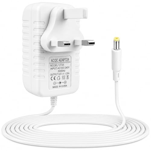 12V 1.25A 15W Power Supply Charger Compatible with Echo Dot (3rd/4th/5th Gen), Echo Dot with Clock Kids Edition 3/4 Gen Echo Show 5 (1st/2nd Gen) Echo Spot Fire TV Cube 2M with 4.0×1.7mm Power Cable