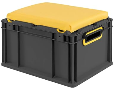 PROREGAL Eurobox NextGen Seat Box Gelb | HxBxT 26,5x30x40cm | 20 Liter | Griffe offen | Schwarz | Eurobehälter, Sitzbox, Transportbox, Transportbehälter, Stapelbehälter