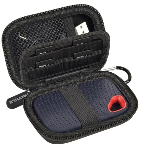 PAIYULE Hard Drive Case for SANDISK Extreme Portable SSD (New Model) | Fits 1TB, 2TB and 4TB SSDs, with SD Card Pocket,Elastic Strap,Mesh Pocket and Carabiner,Not fits for Pro,Case Only Black