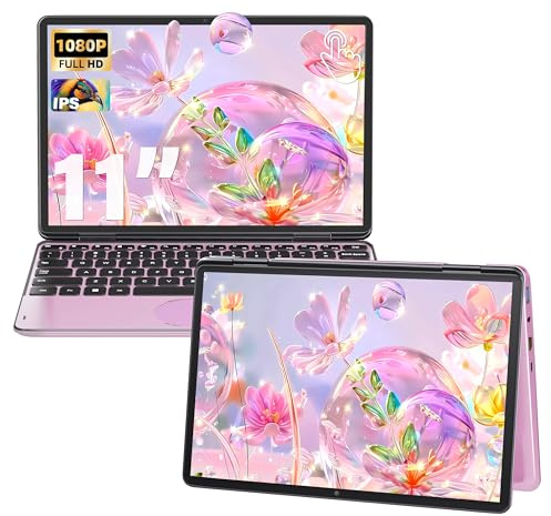 Fsjun 2026 11 Zoll 2in1 Laptop mit 360° Touchscreen, N100 Quad-Core CPU [beat N95 / N5095], 16GB DDR4 RAM, 1TB SSD, FHD IPS Display, Backlit Tastatur, leicht & mobil Notebook PC, Roségold