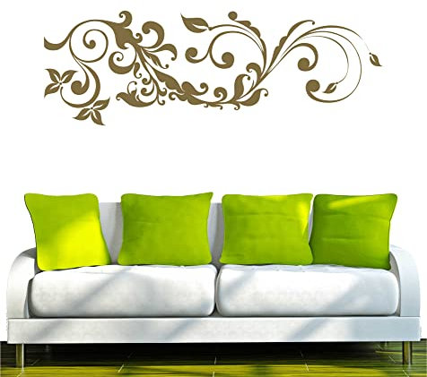 INDIGOS UG - Wandtattoo Wohnzimmer - Wandaufkleber Pflanze Blume Gewirr filigran 40x 14cm, Gold w439 - Aufkleber Kinderzimmer Schlafzimmer Küche Badezimmer Büro Dekoration