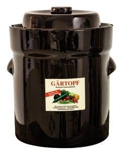 MS-Steinzeug Gärtopf 20 L, Braun, Sauerkrauttopf mit Beschwerungssteinen | Fermentiertopf aus Steinzeug mit Deckel - mit Rezepten für Sauerkraut, Gurken & Bohnen - ohne Chemie, natürlich fermentieren