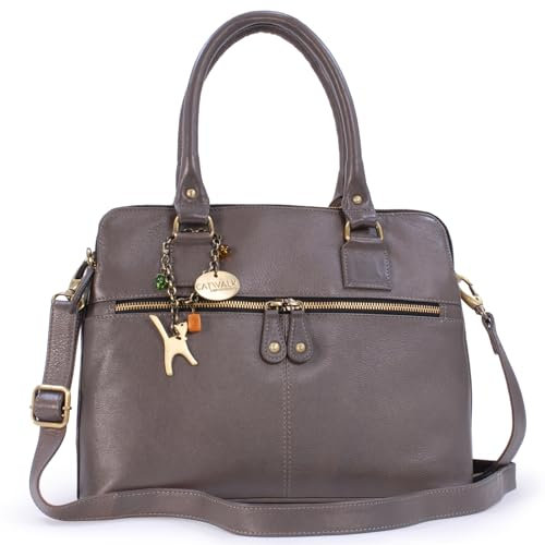 Catwalk Collection Handbags - Damen Leder Schultertasche - Umhängetasche Groß - Tote Bag - Handtasche - Abnehmbarer Schultergurt - Victoria - Grau