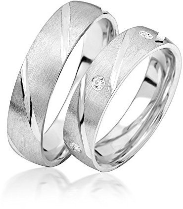 JC Trauringe 925er Sterling Silber Paar-Preis I Eheringe mit kostenfreier Gravur I Partnerringe 5 mm breit inkl. Etui I Damen-Ring mit Zirkonia-Steinen I Größe 48 bis 72 I A05-S