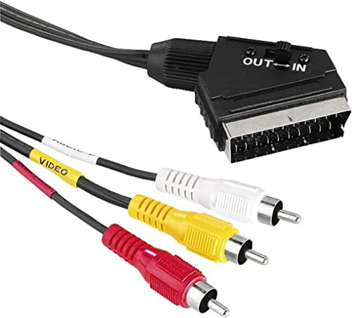 CABLEPELADO Cavo SCART AV commutabile | Adattatore convertitore Euro Connettore | Convertitore S-Video 3 RCA | Adattatore scart | 2 x RCA Audio, 1 x RCA Video, 1 x S-Video | 2 metri