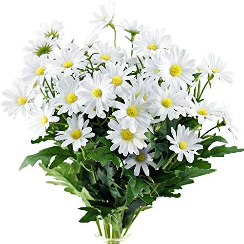 FiveSeasonStuff Artificial Daisy Flowers Silk White Bouquet Wedding Home Centrepiece Decorations (2 Bunches 36cm)