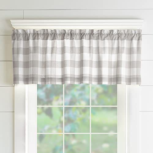 Elrene Home Fashions Farmhouse Living - Mantovana da cucina con finestra a quadri, 152,4 x 38,1 cm (1, grigio/bianco