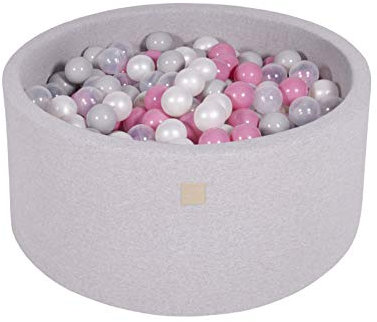 MEOWBABY Piscina de Bolas 90X40cm/300 Bolas ∅ 7Cm Piscina de Bolas Certificada para Niños Hecha en EU (90 x 40 cm/Gris Claro: Transparente/Blanco Perla/Gris/Rosa Pastel)
