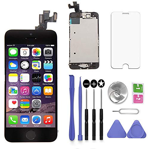 SNIDII Bildschirm Ersatz Schwarz für iPhone 5S 4 Zoll mit Hörmuschel und Kamera Vollständige Montage 3D Touch LCD Display Digitizer Rahmen Ersatz mit Reparatur Werkzeug Kit Displayschutzfolie