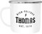 Moonworks® Emaille-Tasse Geschenk Geburtstag personalisierbar Schriftzug High Voltage anpassbarer Name und Geburtsjahr weiß-metall Emailletasse