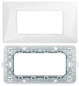 LineteckLED -Serie Completa di Placche per Interruttori Prese- Kit Placca 4 Posti 4M Compatibile matix + Supporto 4 Posti Compatibile matix (BIANCA)