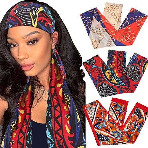 Xtrend 3 Stück Satin-Kanten-Schal für Spitzenperücken, Seiden-Stirnband, Schal zum Wickeln in der Nacht, modisches Stirnband für Yoga, Sport, Make-up, Handtaschen, doppelseitig,Headwrap Schal
