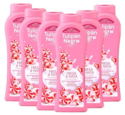 PACK 6 UDS. GEL DE BAÑO FRESA Y NATA 650ML, TULIPÁN NEGRO