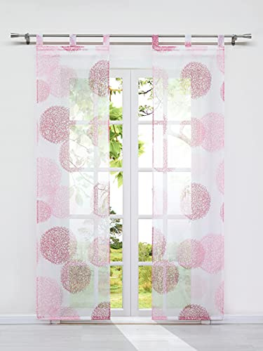 HeichkelL Schiebegardinen mit Schlaufen 2er Set Transparent Flächenvorhang Kreise Muster Schiebevorhänge inkl. Beschwerungstangen Fensterstores Bedruckt Raumteiler BxH 57x225 cm Rosa-Rot