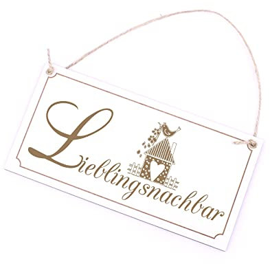 Lieblingsnachbar Schild Holzschild weiß mit Gravur Nachbar Haus Dekoschild 20 x 10 cm | Dekolando