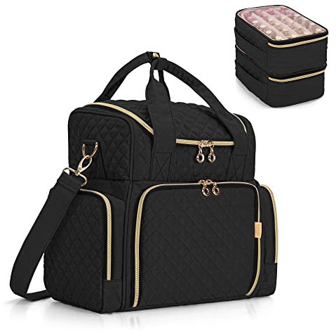 Luxja Nail Polish Organiser Hold 48 Bottles and a Nail Lamp, Nail Polish Case with 2 Removable Bags and Tools Storage Pockets (Patented Design), Black