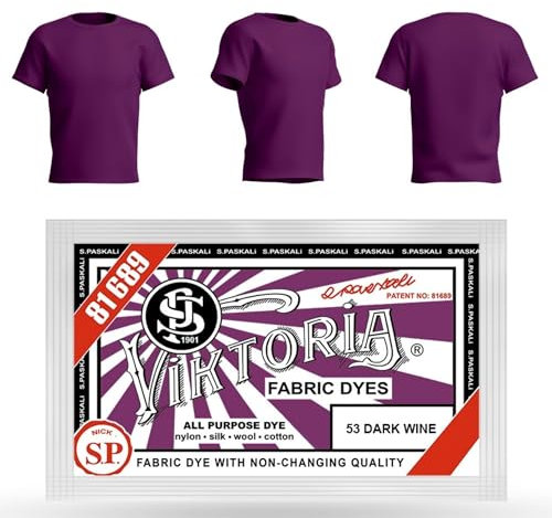 HOPS Dye (10g), Dye 200g Fabric, Textile Dye, 58 Colors, Compatible with Cotton, Linen, Silk, Wool, Viscose, Nylon, Combine, Satin, Wood, Plastic, 53 Wine Dark