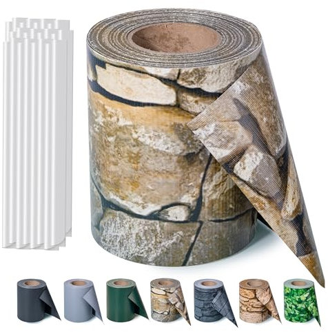 Sichtschutzstreifen Zaun 35 m x 19 cm inkl.20 Clips, PVC Sichtschutz Zaunfolie Sichtschutzstreifen Doppelstabmatten für Gartenzaun (35 m x 19 cm, Stein-Optik)