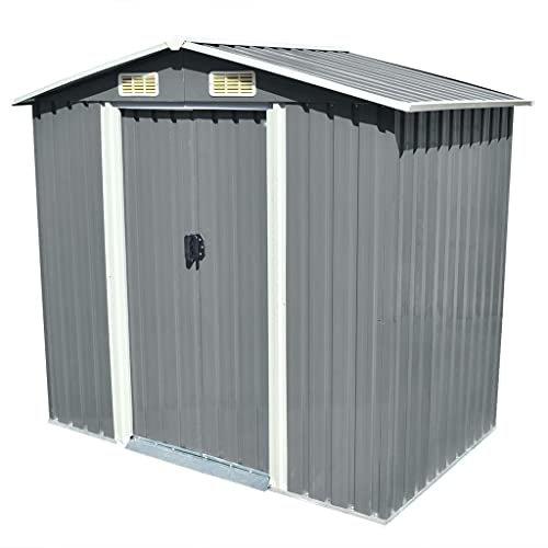 homiuse Abri de Jardin 204x132x186 cm Abris de Jardin Pas Cher Cabane de Jardin Exterieur Abri de Jardin Metal Cabanon Jardin Exterieur Cabane de Jardin Doubles Portes Coulissantes 4 Orifices Gris