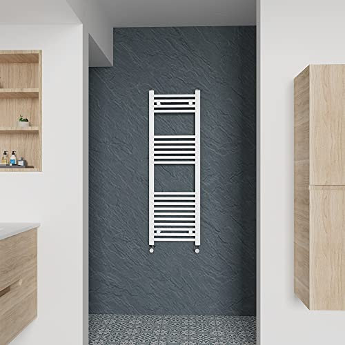 Warmehaus Straight Heated Towel Rail White Bathroom Ladder Style Radiator Central Heating 1200x400mm