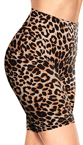 TNNZEET Radlerhose Damen Hohe Taille Kurze Sporthose Leggings Blickdicht Sommer Shorts Yoga Hose für Gym Sport (Leopard,L-XL)