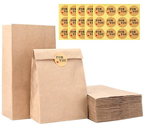 jijAcraft Papiertüten 50 Stück Braun - 13 x 8 x 24CM Geschenktüten Braun Tüten Geschenkverpackung Adventskalender tüte Basteln Kraftpapier Geschenktüte