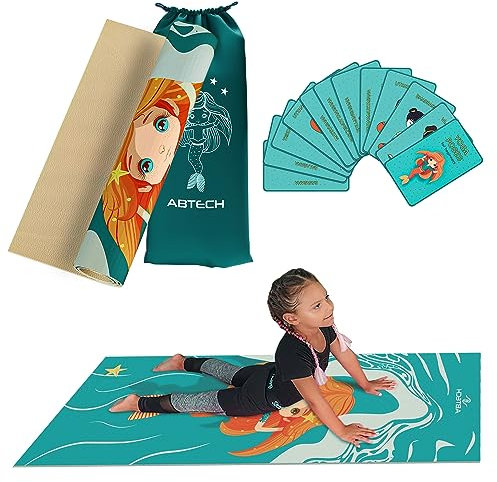 Kinder Yogamatten-Set für Jungen & Mädchen – Puppe, Einhorn and Meerjungfrau – frei von Chemikalien – ungiftig – rutschfest – 152 x 61 x 0,6 cm – mit 12 Yoga-Karten (Meerjungfrau)