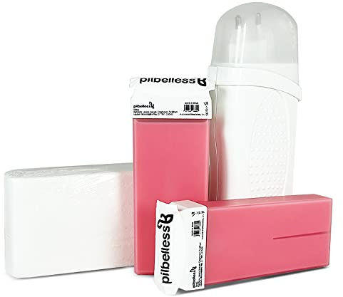 Haarentfernungsset zum Aufwärmen + 2 Roll-On Wachspatronen (Rosa) + 100 Haarentfernungsstreifen