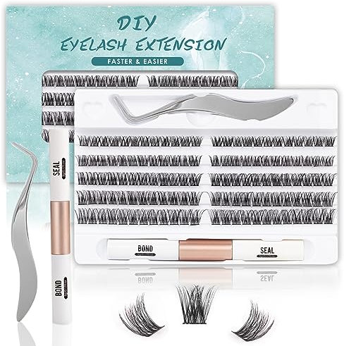 SISILILY Kit Extension Faux Cils avec Lash Bond and Seal, Individuel 120 Grappe, Naturel avec Colle et Applicateur, 0.07mm C D Curl Volume Russe Cluster Lashes 10-16mm (DM01-mix)
