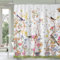 Shower Curtain White Mould Proof Resistant Waterproof Bird Floral Bathroom Curtains with 12 hooks Quick-Drying Weighted 180x180cm (71x71Inch) Polyester Shower Curtains for Bathroom Wet Room Tub