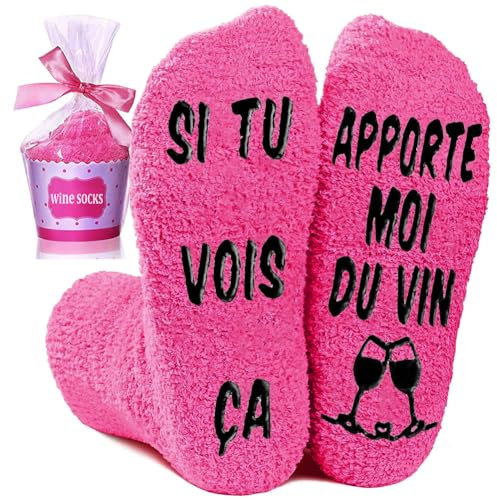 Chaussettes Chaudes Femme Fantaisie, Chaussette Rigolote Femme Humour Chaussettes Antidérapantes Femme Hiver, Idee Cadeau Rigolo Femme Collègue et Amie Noel Fete des Meres Anniversaire Saint Valentin