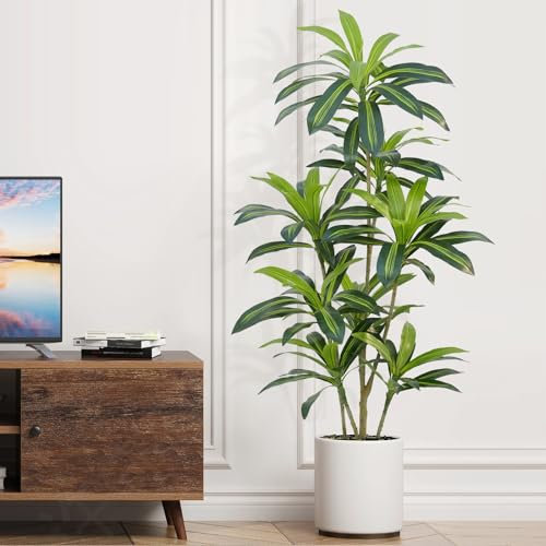 ZEEOZE Dracaena Künstlicher Baum 150cm Künstliche Pflanzen Dracaena Kunstpflanzen Groß mit Schwarz Pflanzer Kunstpflanzen wie echt für Drinnen Haus Wohnzimmer Dekoration Schlafzimmer Büro (1 Stück)
