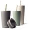 MAMEIDO Thermobecher mit Strohhalm 700ml, Trinkbecher mit Deckel und Strohhalm aus Edelstahl doppelwandig isoliert, auslaufsicher, Coffee to go Becher (Taupe Grey, 0,7l)