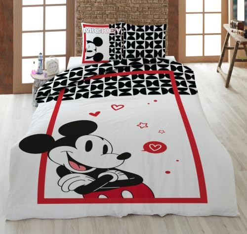 Bettwäsche Mickey in Love weiß rot 135 x 200 cm, 80 x 80 cm