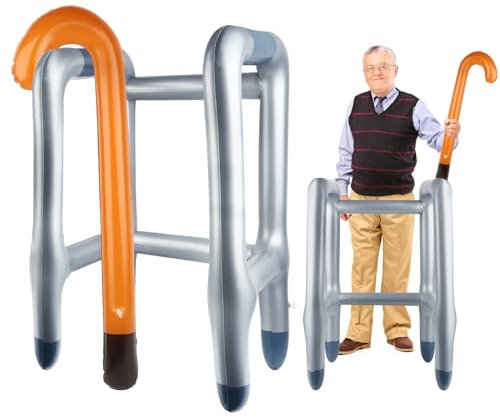 Aufblasbare Gehhilfe und Spazierstock, Aufblasbarer Rollator, Aufblasbare Gehhilfen, Rentner Kostüm, Lustig Kostüm als Opa Oma zum Cosplay Karneval Fasching