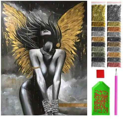ARTULIO Diamond Painting Set - Frau mit goldenen Flügeln - 30x40 cm – 5D Diamant Painting Bilder DIY, Diamond Painting Erwachsene