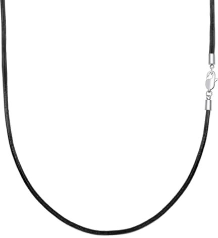 VANSZA Lederkette Echtes Leder Halskette Edelstahl Verschluss 1.5/2/3mm breit Damen Herren Kette für Anhänger charm 45-55cm wählbar DIY Lederschnur (55cm, Schwarz-2mm)