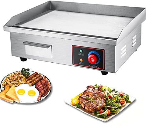 sjdoPulse Commercial Electric Griddle Stainless Steel Full Flat Hotplate Bbq 55Cm Large Hotplate, Bbq Grill Barbecue Bacon Egg Fryer Nonstick Countertop Hot Plate, 8Mm Cooking Surface, 3000W