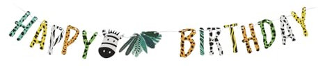 FREE & EASY Happy Birthday Girlande 180cm 1 Stück - Banner mit Tiermuster/Zebra Motiv - Geburtstagsgirlande Kinder - Deko Kindergeburtstag Geburtstag - Bunt
