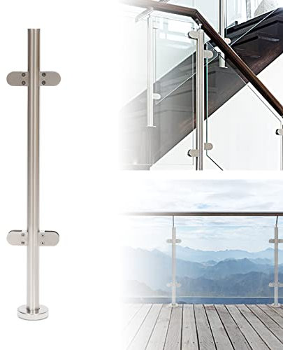 KiwiHood Stainless Steel Balustrade Railing Post with Glass Clamp for Pool Fence Garden Balcony (90cm Mid Post)