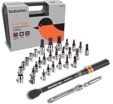 Lot de 32 clés dynamométriques pour vélo de 6,3 mm (50,8 à 558,8 cm. lb/2,3 à 24,9 N.m) à tête réversible double échelle 1/4 Clé dynamométrique 72 dents ± 3 % de haute précision pour l'entretien des