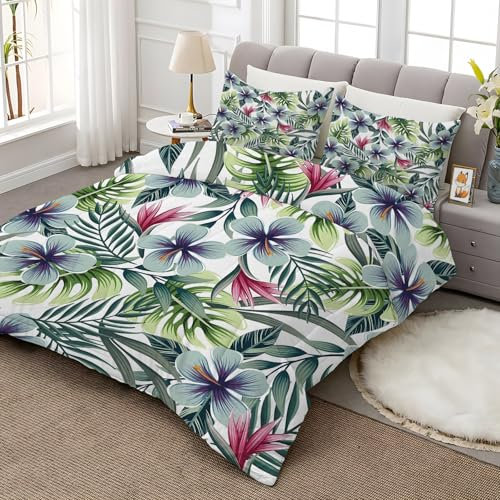 Palmenblätter Bettdecke 135x200 4 Jahreszeiten, Ganzjahresdecke 135x200 Blumen, Bettdecke Ohne Bezug Nutzbar, Bettdecken Wende Waschbar mit Anlage Muster, Warme Steppdecke Schlafdecke AE-558