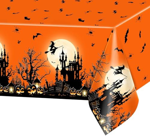 Halloween Tischdecke Deko, 137 x 274cm Kürbis Einweg Party Dekoration für Zu Hause, Garten, Esstisch - Gruselige Halloween Deko